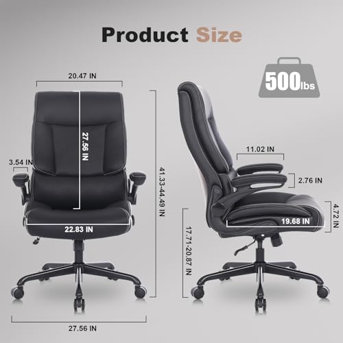 Youhauchair Big and Tall Office Chair with Lumbar Support, PU Leather, High Back - Black
