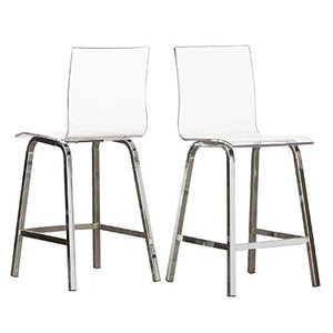 Inspire Q Bold Chrome 24" Miles Clear Acrylic Swivel High Back Bar Stools with Back (Set of 2) (Chrome, 24 Inches)