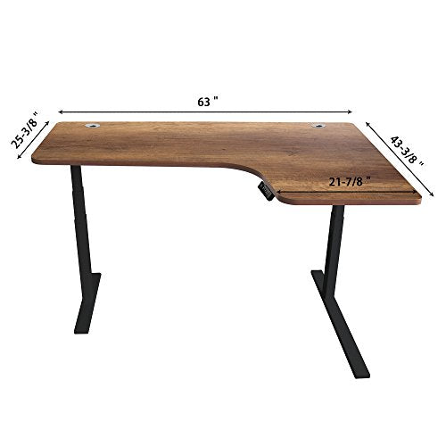 Caesar Hardware AB3-63LC Ergonomic 63-in 3 Memory Buttons LED Electric Automatic Height Adjustable Sit to Stand L-Shaped Corner Work Office Desk with Black Legs, Dark Walnut