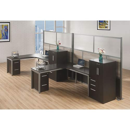 at Work Corner Desk with User Curve 72"W x 72"D Espresso Laminate/Brushed Nickel Painted Metal Legs