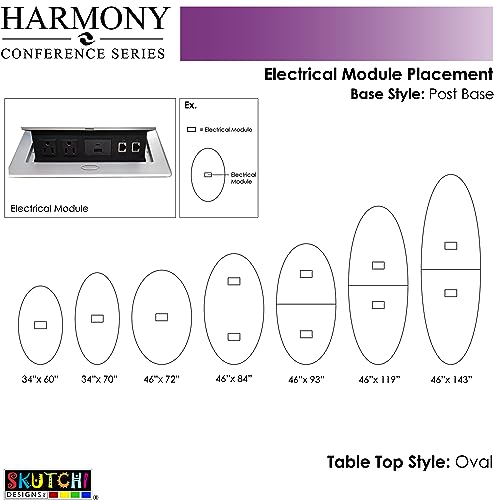 SKUTCHI DESIGNS INC. Oval Conference Room Table | Matte Black Legs | Power/Data Units | Harmony Series | 8 Person | Black Oak