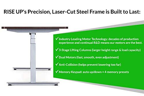 Rise UP Dual Motor Electric Standing Desk 60x30 Black Bamboo Desktop Premium Ergonomic Adjustable Height sit Stand up Home Office Computer Desk Table Motorized Powered Modern Furniture Small Standup
