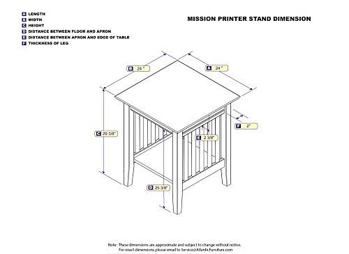 Atlantic Furniture Mission Printer Stand with Charging Station, White