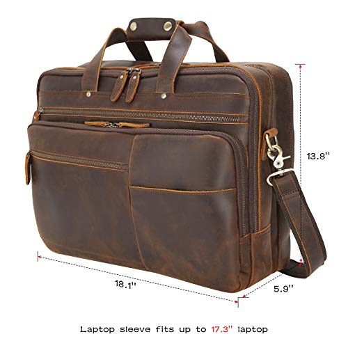 Polare 18" Full Grain Leather Briefcase For Men Business Travel Case Messenger Bag Fits 17.3" Laptop Large