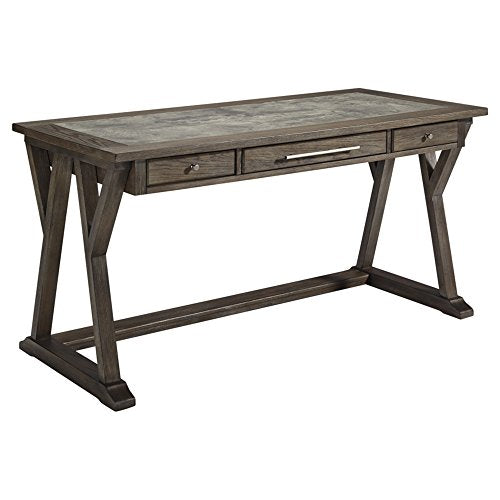 Ashley Furniture Signature Design - Luxenford Large Home Office Desk - Casual - 3 Drawers/Faux Bluestone Inset Top - Grayish Brown Finish - Brushed Nickel Hardware