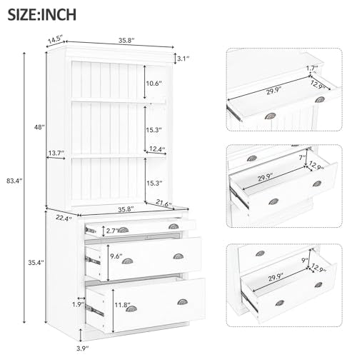 CuisinSmart Tall Bookshelf with LED Light and Drawers - White (2PCS)