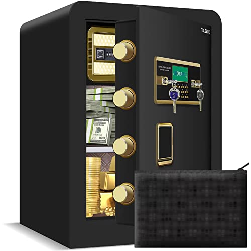 2.3 Cub Large Safe Box Fireproof Waterproof, Home Safe with Fireproof Document Bag, Built in Interior Cabinet Box, LED Light, LCD Screen and Removable Shelf, Fireproof Safe for Money Jewelry Documents Valuables (black)