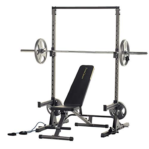 Fitness Reality Multi-function, Adjustable Power Rack Squat Stand with J-Hooks, landmine, and weight storage attachment (2809)
