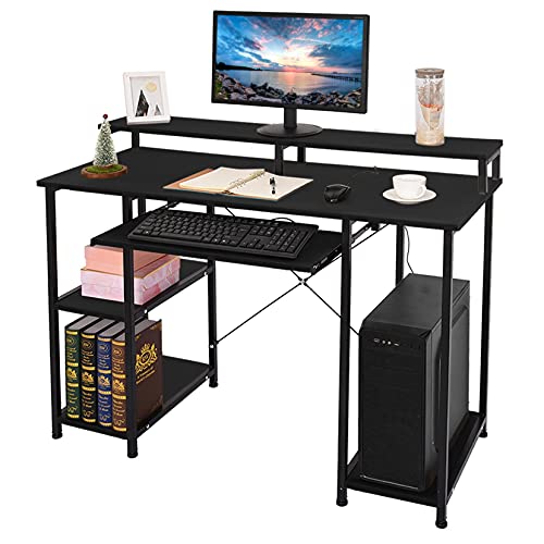 JIAJO Computer Desk for Home Office, 46.5 inches Writing Table Office Workstation with Storage Shelves Keyboard Tray Monitor Stand, Elegant Black