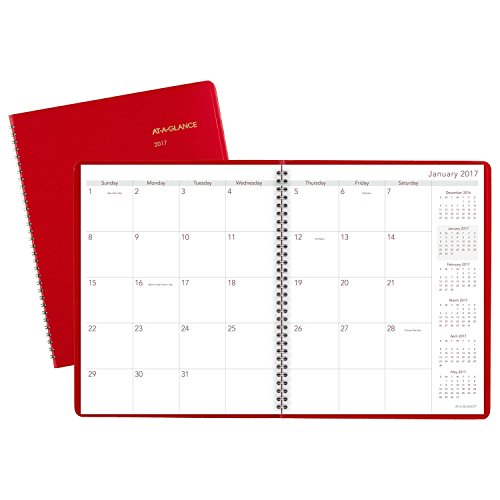 AT-A-GLANCE Monthly Planner / Appointment Book 2017, 15 Months, 9 x 11", Fashion Color, Red (7025013)