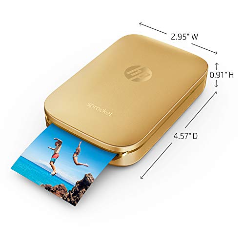 HP Sprocket Portable Photo Printer – Print Social Media Photos on 2x3 Sticky-Backed Paper – Gold (Z3Z94A)