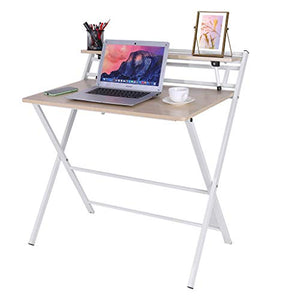 Peacur Foldable Writing Computer Desk, 32" Small Lazy Modern Laptop Table, 3 Steps Quickily Assembly Folding Desk for Home Office Use with Storage Organizer Shelf (1PC)