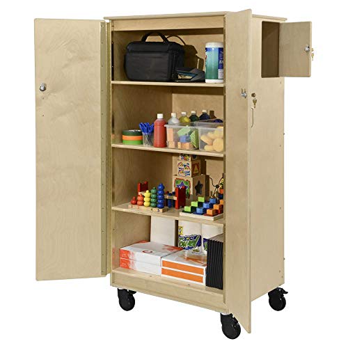 Contender Birch Storage Cabinets with Doors and Shelves, Office Storage Unit, Utility Cabinet Space For Daycare Supplies In Classroom Preschool [Comes Fully Assembled]