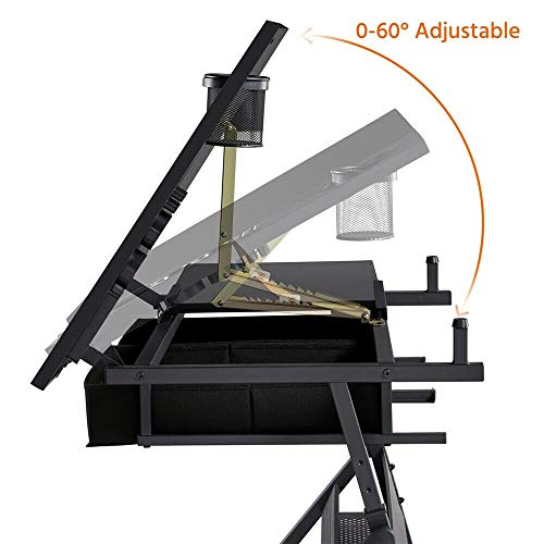 DXXWANG Art Craft Table Adjustable Drafting Drawing Table Writing Desk Tiltable w/Stool (Color : Black)