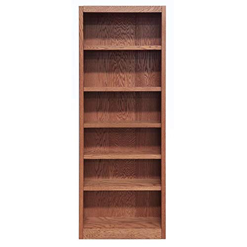 Home Square Solid Wood 84" Bookcase Set with Six Shelves, Set of 2, Dry Oak