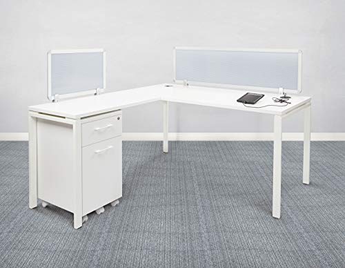 OSP Home Furnishings Prado Complete L-Shaped Desk With Laminate Top and Metal Legs, White