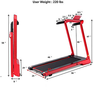 Goplus 2.25 HP Folding Treadmill Electric Cardio Fitness Jogging Running Machine Portable Motorized Power Slim Treadmill with Sports App and LED Display (Red)