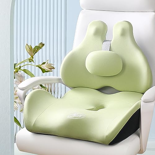 LSTQPK Office Chair Cushions - Memory Foam, Adjustable Support - Green