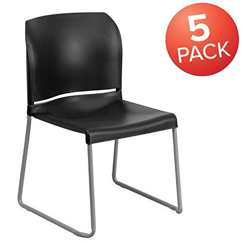 Flash Furniture HERCULES Series 5 Pack Black Stack Chair - 880 lb. Capacity