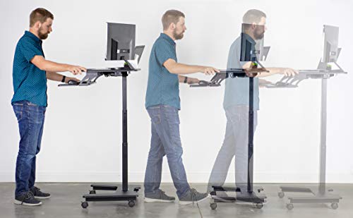 VIVO Black Electric Mobile Height Adjustable 36 inch Dual Platform Standing Desk with Wheels, Rolling Small Space Table, Sit Stand Workstation, DESK-V111VT