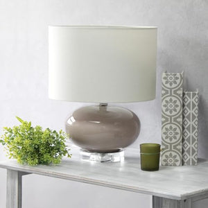 Generic Modern Ceramic Table Lamp 15.25" with White Fabric Shade, Gray