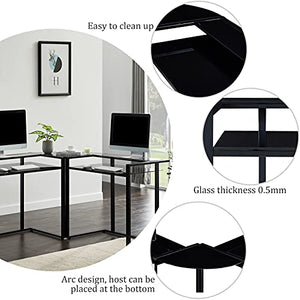WANYI Black, 56" L Molded Computer Desk Gaming Desk Home Office Writing Workstation Toughened Glass Study Keyboard Modern Table for Modest Spaces