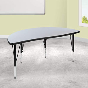 Flash Furniture 47.5" Half Circle Wave Collaborative Grey Thermal Laminate Activity Table - Height Adjustable Short Legs