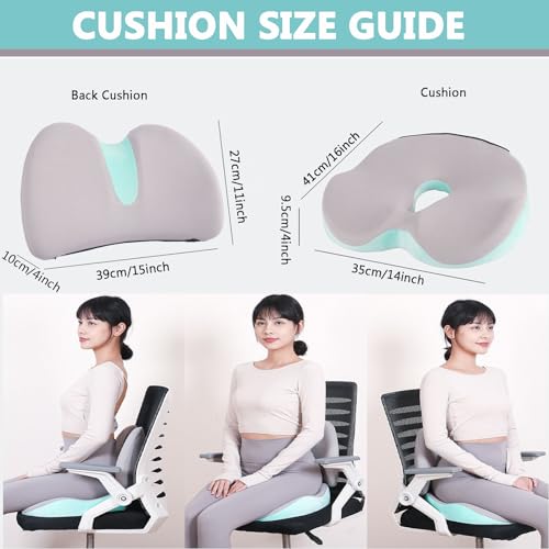 Office Chair Cushion, Lumbar Support Pillow for Tailbone, Sciatica, and Back Pain Relief - Memory Foam Seat Cushion for Car and Travel (Light Gray)