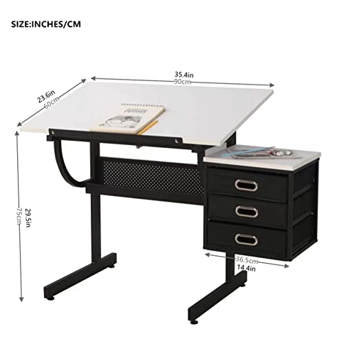 Generic Tiltable Drawing Table with Stool and Drawer
