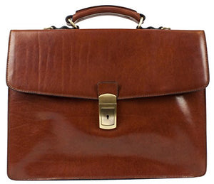 Leather Briefcase Elegant Business Style Up to 15'' Laptop Size Bag Brown - Time Resistance