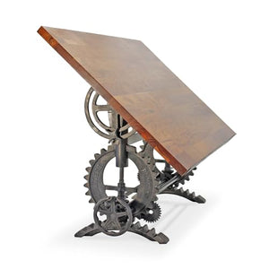 Rustic Deco French Industrial Writing Table Drafting Desk - Sit Stand Adjustable - Tilt Top