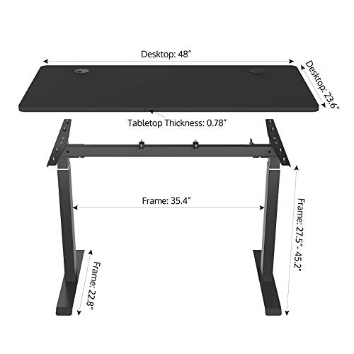 HisoHu Electric Height Adjustable Standing Computer Desk, Ergonomic Sit Stand Home Office Workstation Table(48 x 24 Inches Black Tabletop/Black Bracket)