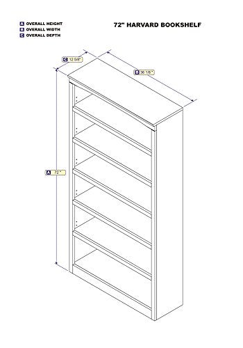 Atlantic Furniture Harvard Book Shelf, 72Inch, Caramel Latte