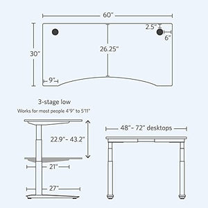 Fully Jarvis Standing Desk 60" x 30" Natural Bamboo Top - Electric Adjustable Desk Height from 22.9" to 42.9" with Memory Preset Controller (Contour, Alloy Frame)