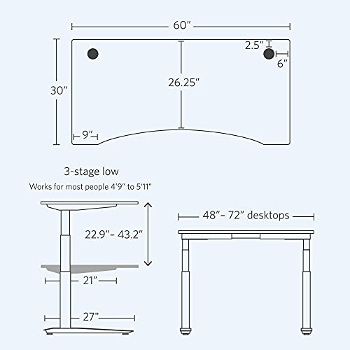 Fully Jarvis Standing Desk 60" x 30" Natural Bamboo Top - Electric Adjustable Desk Height from 22.9" to 42.9" with Memory Preset Controller (Contour, Alloy Frame)
