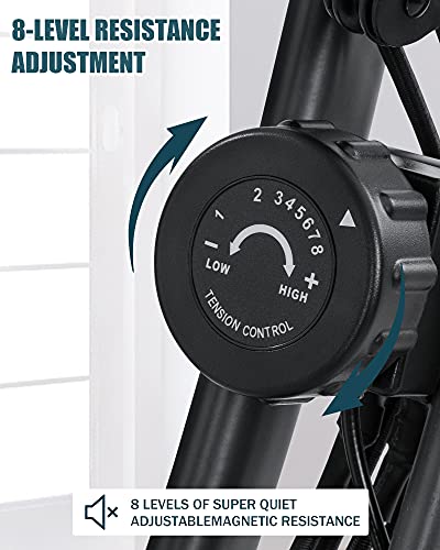 Exercise Bike Folding Stationary Bike Magnetic Recumbent 3-in-1 Cycling Slim Bike with Arm Resistance Bands & LCD Monitor for Men and Women Indoor Outdoor, black, 32 x 19 x 39 inches