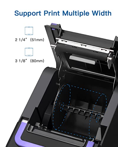 Receipt Printer, 3 1/8" 80mm POLONO PL330 Direct Thermal Receipt Printer, 300mm/s Bluetooth Receipt Printer with Auto-Cutter for ESC/POS Compatible with Windows Android iOS Bluetooth Serial USB