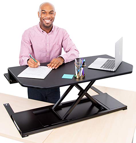 Flexpro Power 40 Inch Electric Corner Desk | 2 Level Standing Desk Converter with Quiet Height Adjustments | Large Dual Level Sit to Stand Workspace | Great for Cubicles! (Corner / 40")