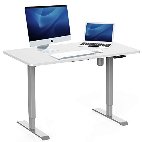 AIMEZO Height Adjustable Desk Electric Sit Stand Desk Home Office Standing Desk with Table (Grey Frame + 47" x 27.56" White Tabletop)