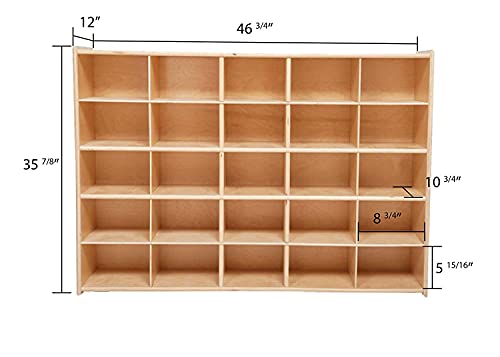 Contender 25 Cubbies Kids Storage Organizer with Assorted Bins, Toddler Friendly Natural Birch Wooden Cabinet for Books, Art, and Craft Supplies [Fully Assembled]