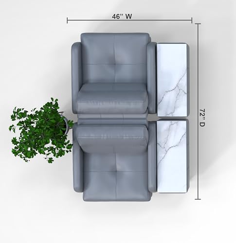 BREAKtime 2 Person Waiting Reception Lounge Chairs Set with Charging Tables - Model 8132, Graphite Gray Leather