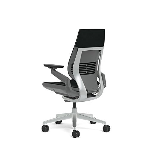 Steelcase Gesture Office Chair - Licorice Upholstered, Platinum Metallic Frame, High Seat, Hard Floor Casters