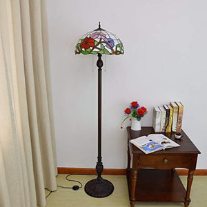 Xiaochen Tiffany Green Pastoral Style Floor Lamp 16" Stained Glass Reading Lamp