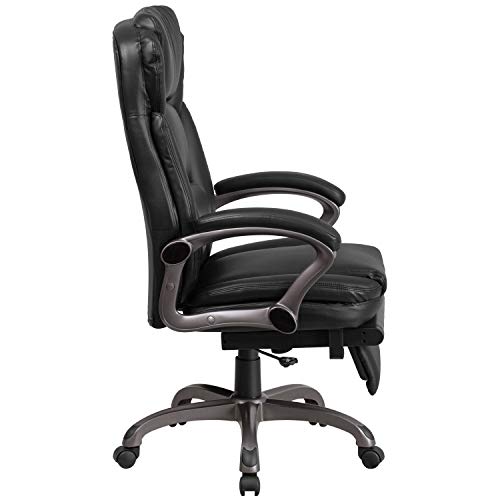 Flash Furniture High Back Black LeatherSoft Executive Reclining Ergonomic Swivel Office Chair with Outer Lumbar Cushion and Arms