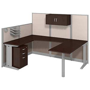 Bush Business Furniture Office in an Hour 89W x 65D U Shaped Cubicle Workstation with Storage in Mocha Cherry