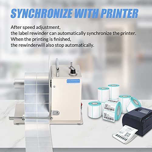 BAOSHISHAN Automatic Label Rewinder All-Aluminum Rewinding Machine Bi-Directional Speed Adjustment Width 150mm/5.9inch Core Diameter 1.5/3 Inch Synchronize with Printer (110V)
