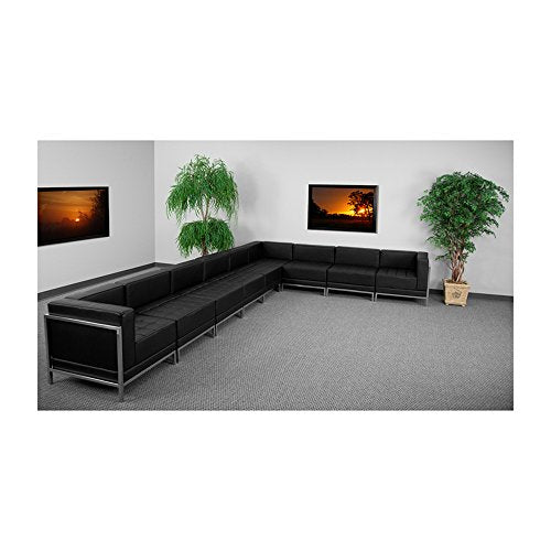 Offex Black Leather 9 Piece Sectional Reception Furniture Set