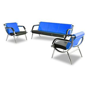 BORELAX 3PCS Office Reception Chair Set Blue and Black PU Leather Waiting Room Bench Visitor Guest Sofa Airport Clinic