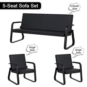 Kinsuite 5-Seat Reception Chair Set - Office Guest Chairs, Waiting Room Bench - Black