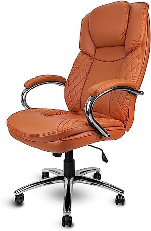 US Office Elements Big and Tall Executive Office Chair - 400lbs Capacity, PU Leather, High Back, Swivel, Tilt, Adjustable Height - Camel Brown